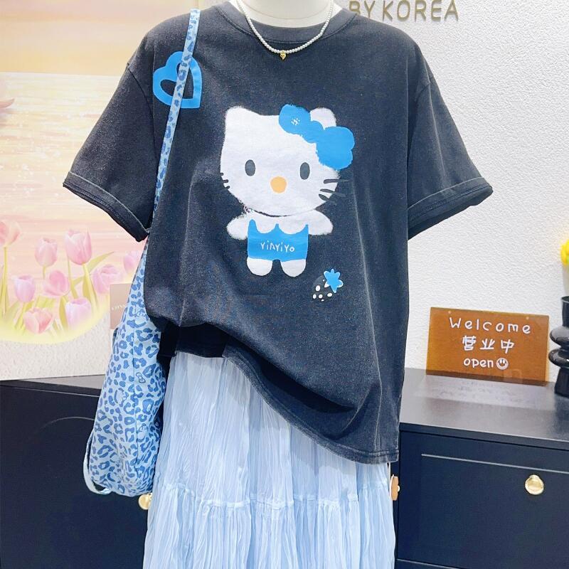 Street Fashion Tshirt - Hello Kitty High-Quality New Short-Sleeved Cotton