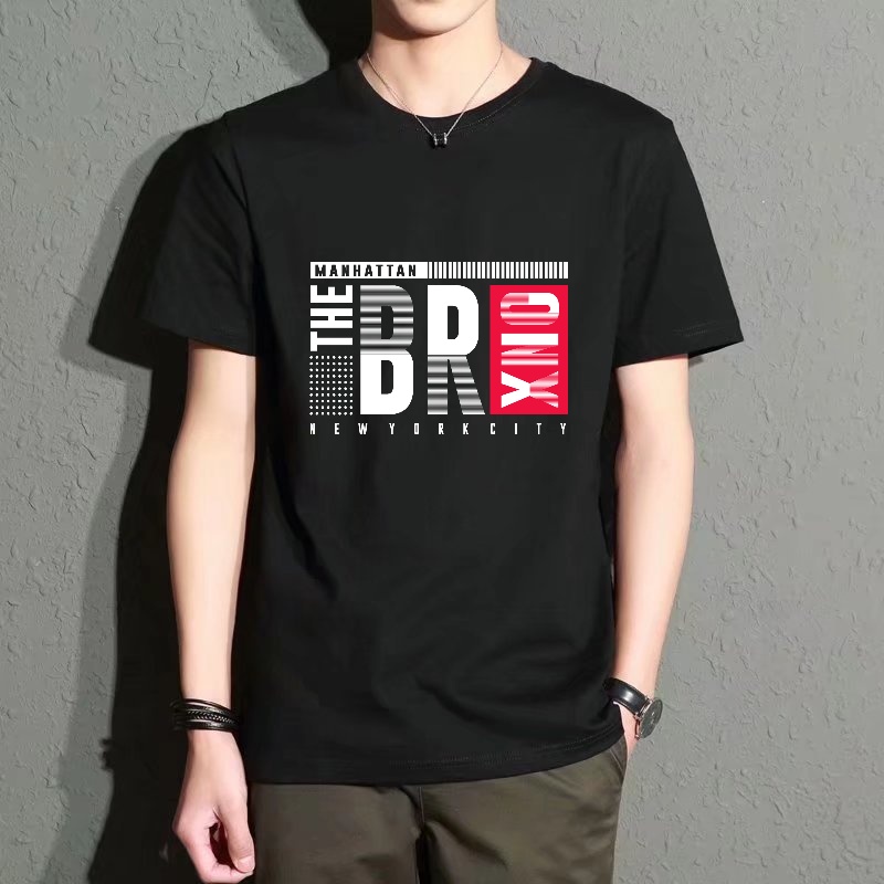 Street Style New York Fashion - Men's Black Round-Neck Short-Sleeved T-Shirt, New