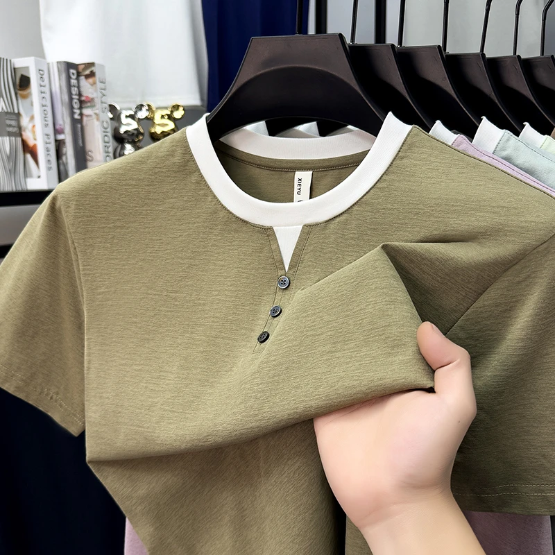 Street Fashion Tshirt - Mens Short Sleeve Henley Neck T