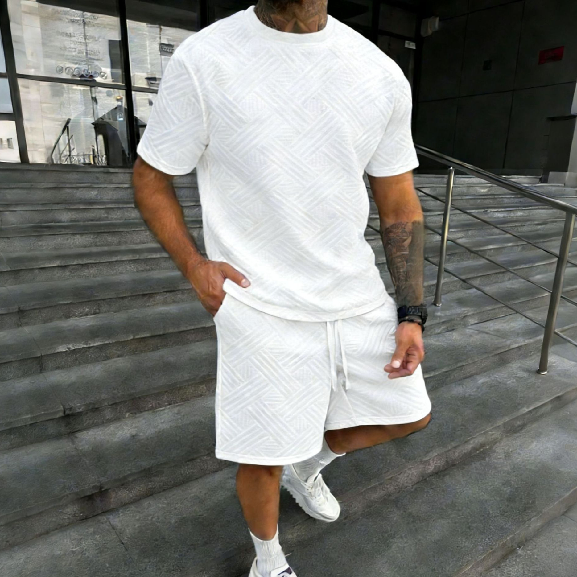 New men's summer jacquard shor - Street Fashion Tshirt incelemesi ve fiyatı