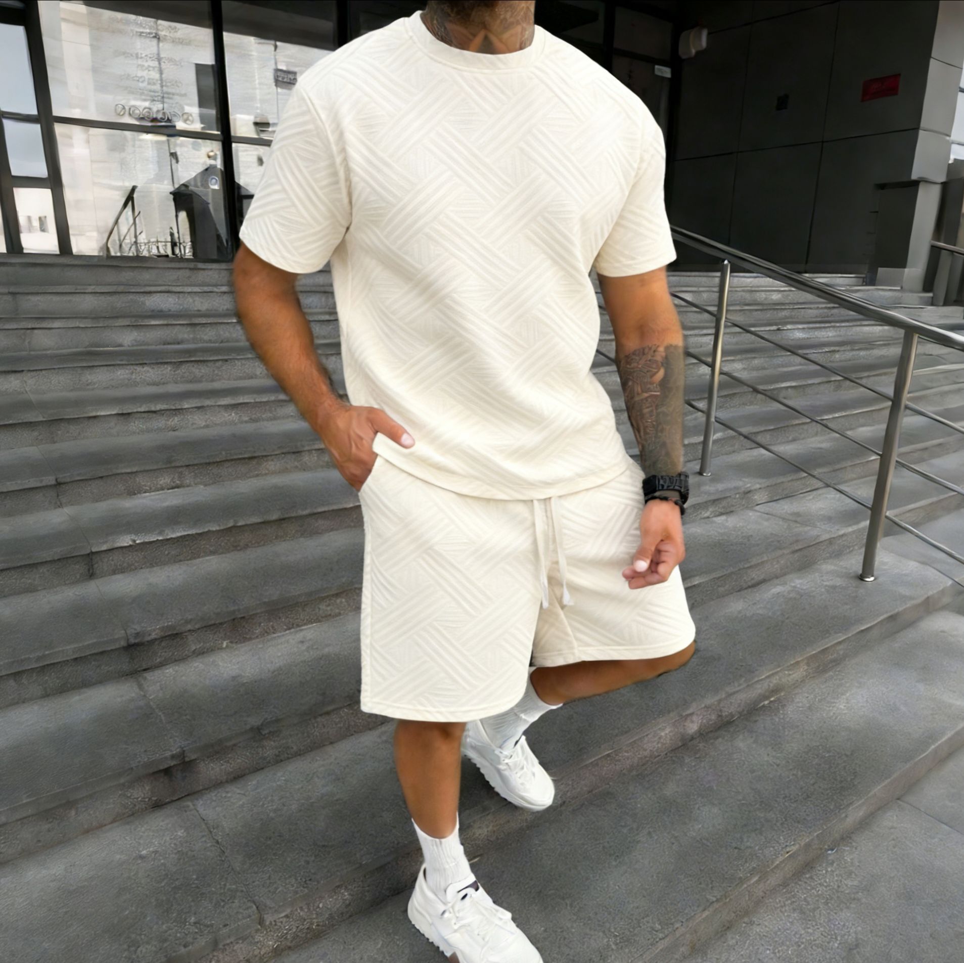 New men's summer jacquard shor - Street Fashion Tshirt incelemesi ve fiyatı