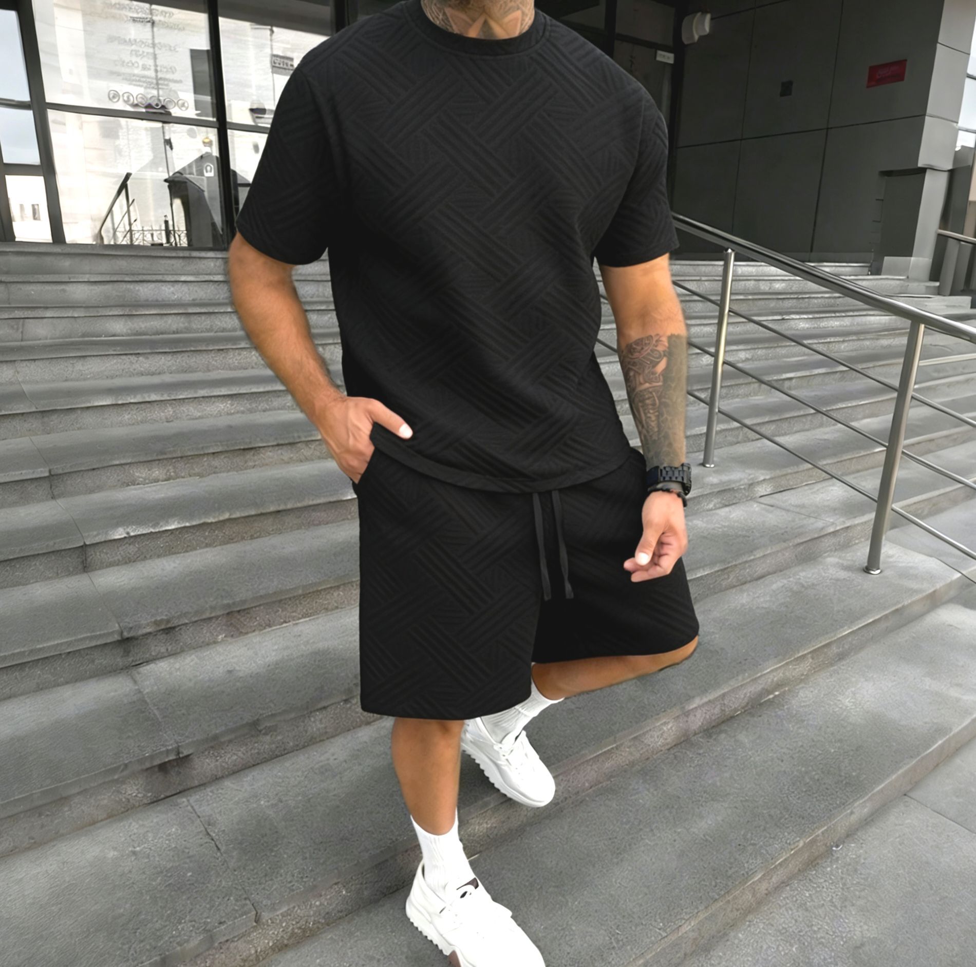 New men's summer jacquard shor - Street Fashion Tshirt incelemesi ve fiyatı