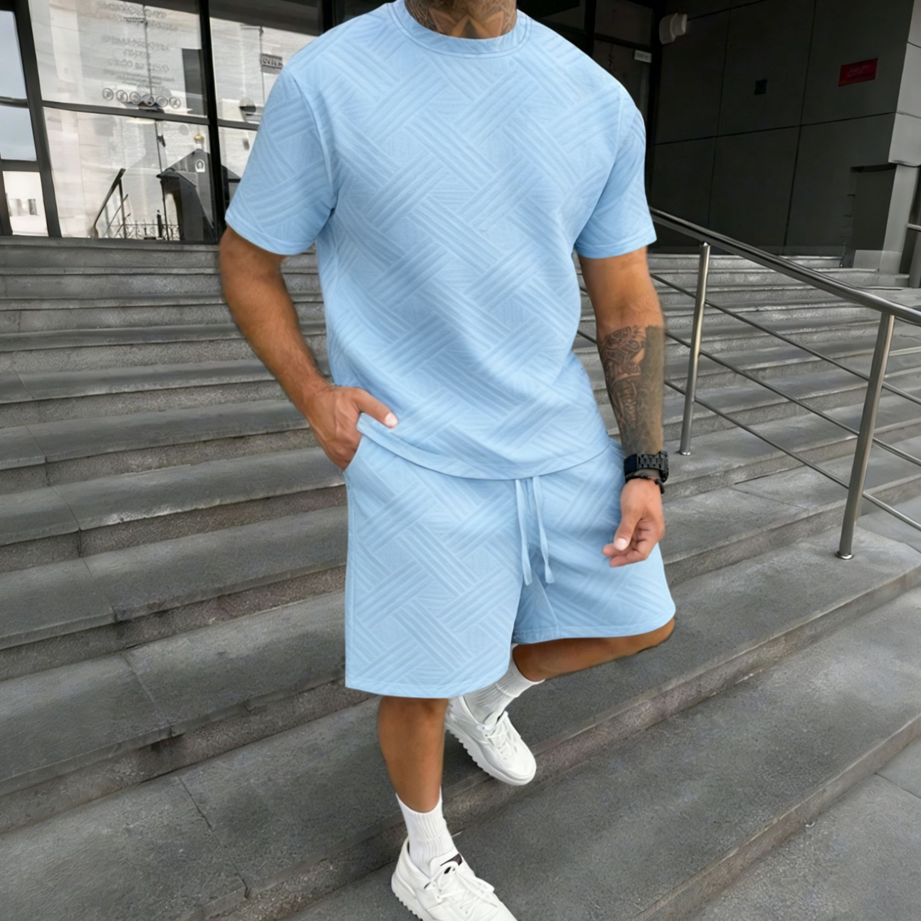 New men's summer jacquard shor - Street Fashion Tshirt incelemesi ve fiyatı