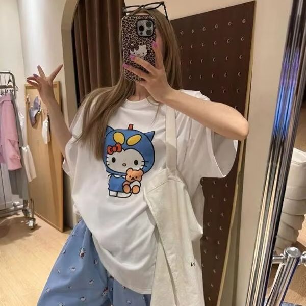 Short Sleeved Hello Kitty Prin - Street Fashion Tshirt incelemesi ve fiyatı