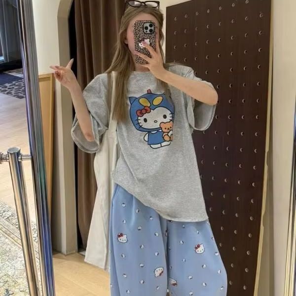 Short Sleeved Hello Kitty Prin - Street Fashion Tshirt incelemesi ve fiyatı
