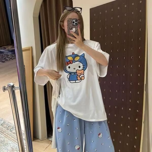 Short Sleeved Hello Kitty Prin - Street Fashion Tshirt incelemesi ve fiyatı