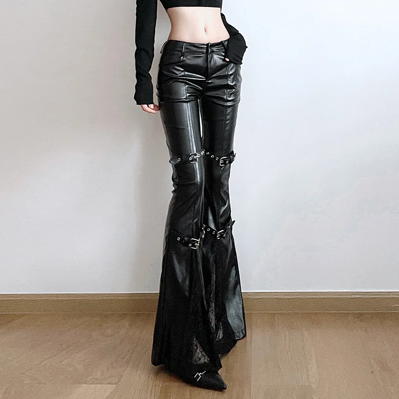 Women's PU Leather Flare Pants - Street Fashion Vintage incelemesi ve fiyatı