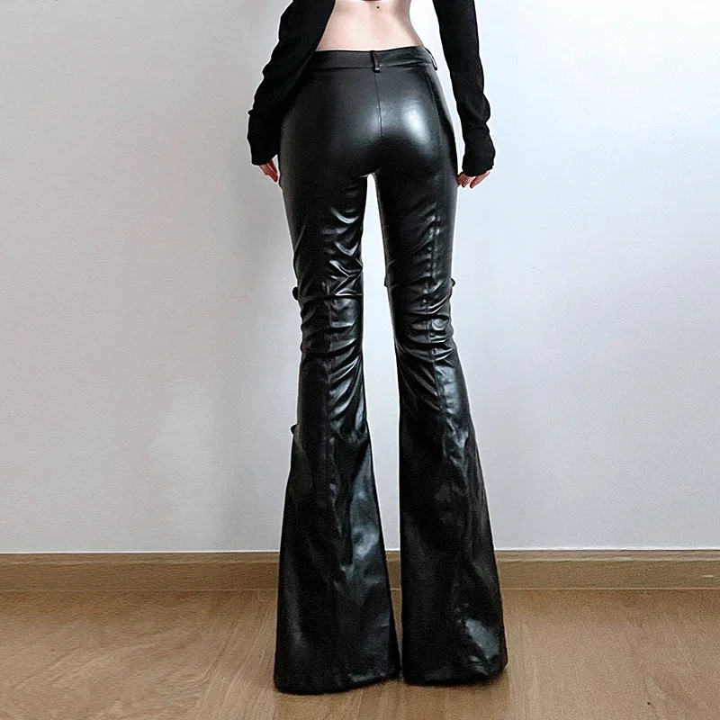 Women's PU Leather Flare Pants - Street Fashion Vintage incelemesi ve fiyatı